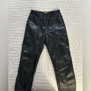 Wilfred Aritzia Black Straight Leg Faux Leather Pants Size 4